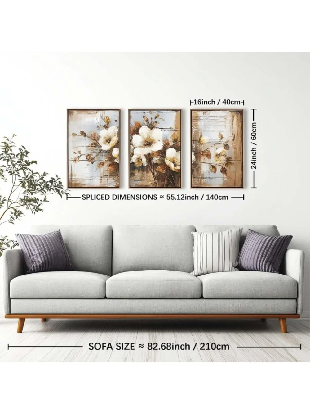 Set of 3 Dark Floral Canvas Wall Art - Bohemian Vintage Decor for Home & Office